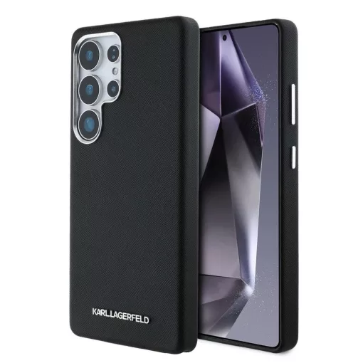 Karl Lagerfeld PU Saffiano Metal Logo and Frame tok Samsung Galaxy S25 Ultra készülékhez fekete
