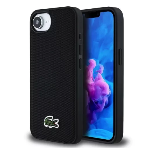Lacoste Iconic Petit Pique Woven Logo MagSafe tok iPhone 16e/17e készülékhez fekete