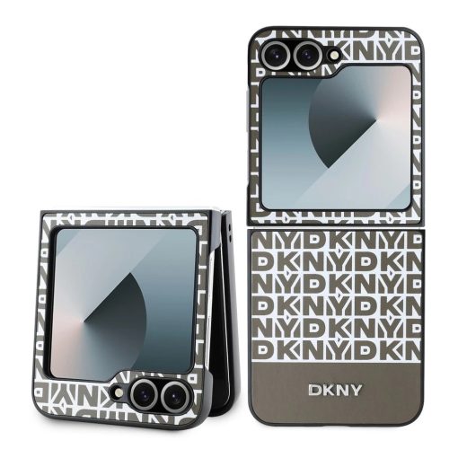 DKNY PU Leather Repeat Pattern Bottom Stripe tok Samsung Galaxy Z Flip 6 készülékhez barna