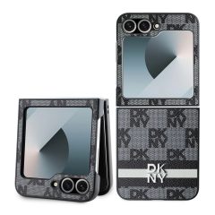   DKNY PU Leather Checkered Pattern and Stripe tok Samsung Galaxy Z Flip 6 készülékhez fekete