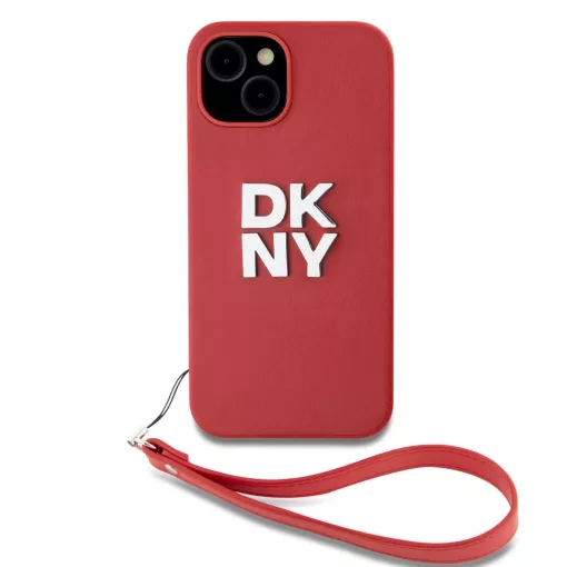 DKNY PU bőr Stack Logo csuklópántos tok iPhone 14 készülékhez piros