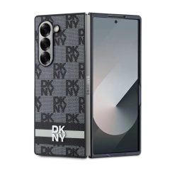   DKNY PU Leather Checkered Pattern and Stripe tok Samsung Galaxy Z Fold 6 készülékhez fekete