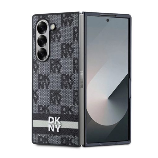 DKNY PU Leather Checkered Pattern and Stripe tok Samsung Galaxy Z Fold 6 készülékhez fekete