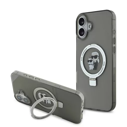 Karl Lagerfeld Ringstand Karl and Choupette MagSafe tok iPhone 16 Plus készülékhez fekete