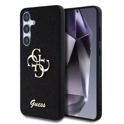 Guess PU Fixed Glitter 4G Metal Logo tok Samsung Galaxy S25 készülékhez fekete