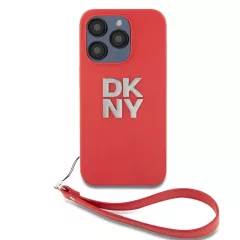   DKNY PU bőr Stack Logo csuklópántos tok iPhone 15 Pro Max készülékhez piros