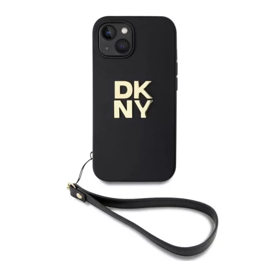 DKNY PU bőr Stack Logo csuklópántos tok iPhone 13 készülékhez fekete