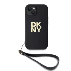   DKNY PU Leather Stack Logo Wrist Strap tok iPhone 14 készülékhez fekete