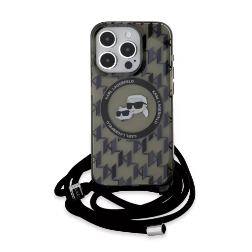 Karl Lagerfeld IML Monogram Crossbody K&CH Heads MagSafe tok iPhone 15 Pro Max készülékhez fekete