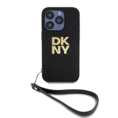   DKNY PU bőr Stack Logo csuklópántos tok iPhone 14 Pro Max készülékhez fekete