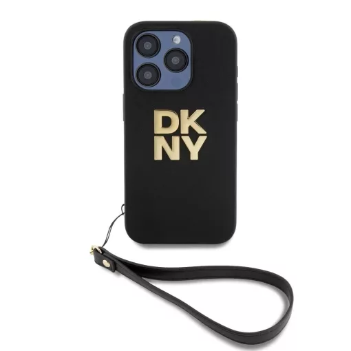 DKNY PU bőr Stack Logo csuklós pántos tok iPhone 15 Pro Max készülékhez fekete