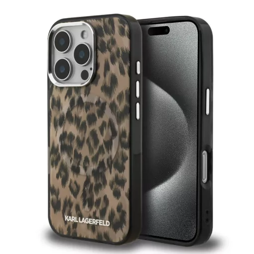 Karl Lagerfeld IML Leopard MagSafe tok iPhone 16 Pro készülékhez barna