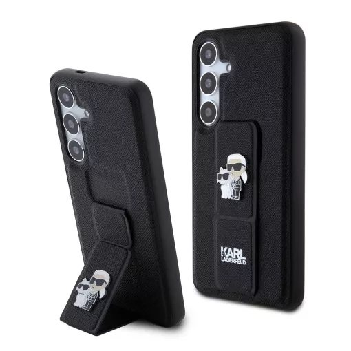 Karl Lagerfeld Saffiano Grip Stand Metal Logo tok Samsung Galaxy S24 készülékhez fekete