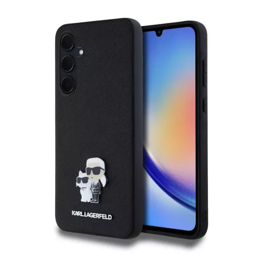 Karl Lagerfeld PU Saffiano Metal Karl and Choupette tok Samsung Galaxy A35 5G készülékhez fekete