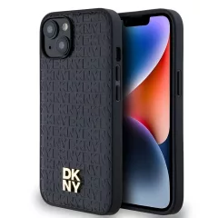   DKNY PU Leather Repeat Pattern Stack Logo MagSafe tok iPhone 14 készülékhez fekete