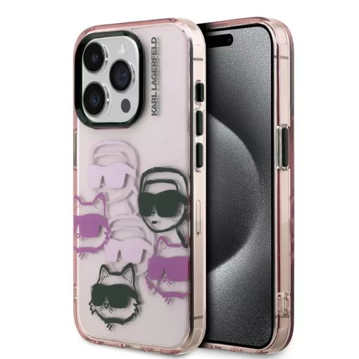Karl Lagerfeld IML Multi K&CH Heads tok iPhone 15 Pro készülékhez rózsaszín