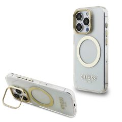   Guess IML Gold Outline Stand Camera Frame MagSafe tok iPhone 15 Pro Max készülékhez átlátszó
