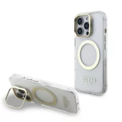   Guess IML Gold Outline Stand Camera Frame MagSafe tok iPhone 16 Pro Max készülékhez átlátszó