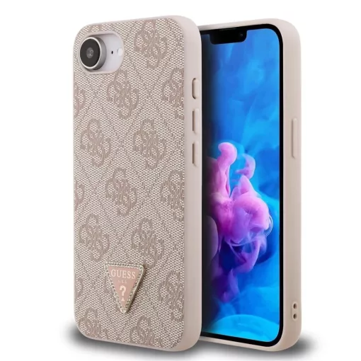 Guess PU 4G Strass Triangle Metal Logo tok iPhone 16e/17e készülékhez rózsaszín