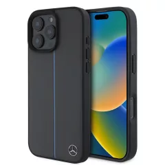   Mercedes Leather Blue Stripe MagSafe tok iPhone 16 Pro készülékhez antracit szürke