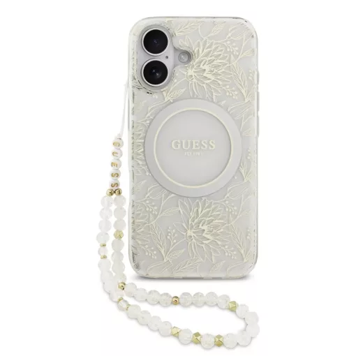 Guess IML Flowers Allover Strap MagSafe tok iPhone 17 készülékhez fehér