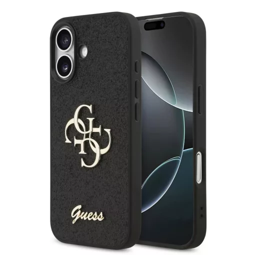 Guess PU Fixed Glitter 4G Metal Logo Tok iPhone 17 készülékhez fekete