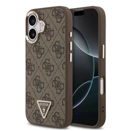 Guess PU Leather 4G Triangle Logo Gold Frame MagSafe tok iPhone 17 készülékhez barna
