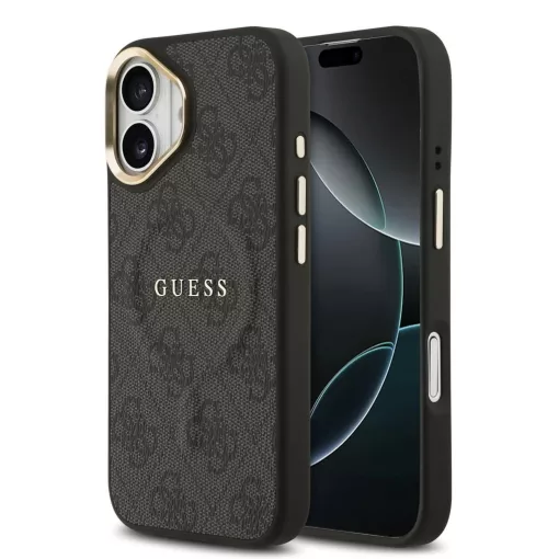 Guess PU bőr 4G Gold Frame MagSafe tok iPhone 17 készülékhez fekete