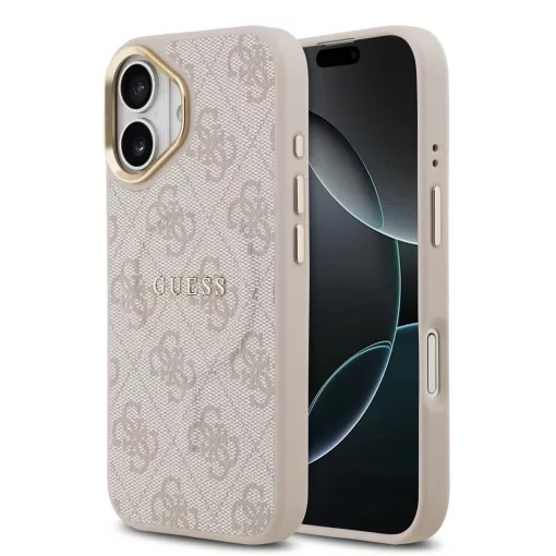 Guess PU Leather 4G Gold Frame MagSafe tok iPhone 17 készülékhez, rózsaszín