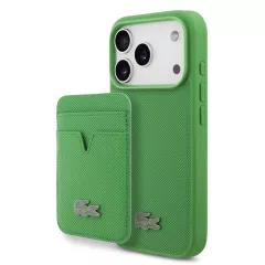   Lacoste Iconic Petit Pique MagSafe tok + pénztárca iPhone 17 Pro készülékhez zöld