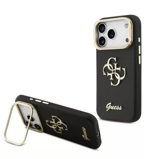 Guess PU Grained 4G Logo Stand Camera Frame tok iPhone 17 Pro készülékhez fekete