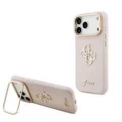   Guess PU Grained 4G Logo Stand Camera Frame tok iPhone 17 Pro Max készülékhez rózsaszín