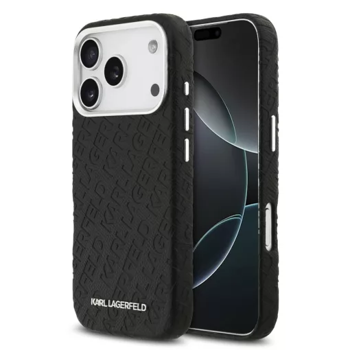 Karl Lagerfeld Grained PU Repeated Logo MagSafe tok iPhone 17 Pro készülékhez fekete