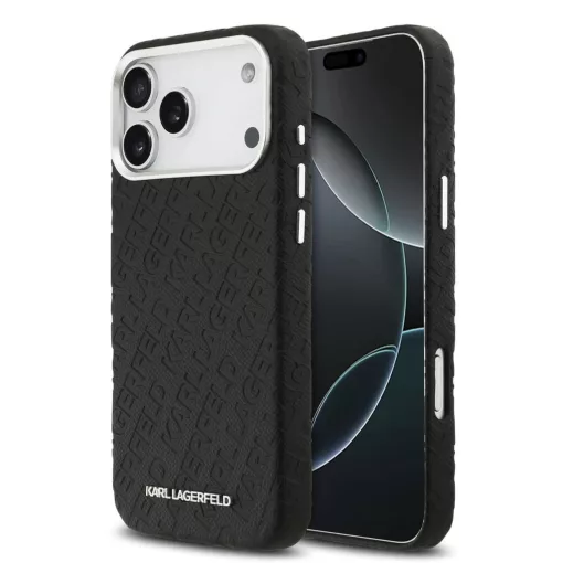 Karl Lagerfeld Grained PU Repeated Logo MagSafe tok iPhone 17 Pro Max készülékhez fekete