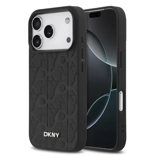 DKNY PU Leather Grid Pattern Magsafe tok iPhone 17 Pro készülékhez fekete