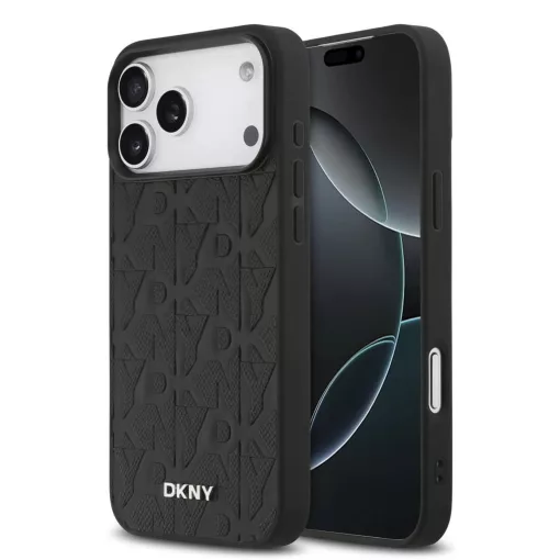 DKNY PU Leather Grid Pattern Magsafe tok iPhone 17 Pro Max készülékhez fekete