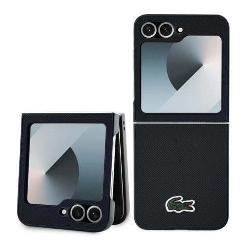 Lacoste Iconic Petit Pique Woven Logo MagSafe tok Samsung Galaxy Z Flip 6/7 FE készülékhez fekete