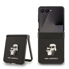   Karl Lagerfeld PU Saffiano Karl and Choupette tok Samsung Galaxy Z Flip 7 készülékhez fekete
