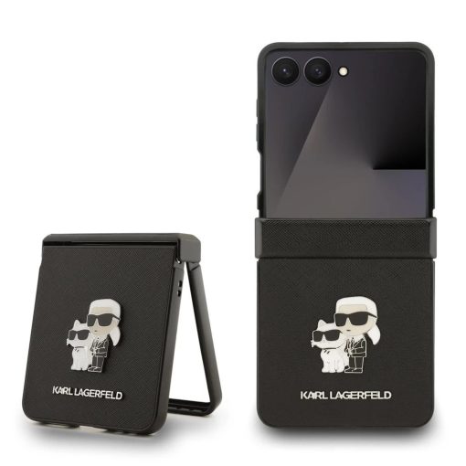 Karl Lagerfeld PU Saffiano Karl and Choupette tok Samsung Galaxy Z Flip 7 készülékhez fekete
