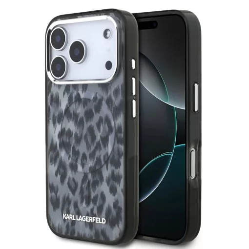 Karl Lagerfeld IML Leopard MagSafe tok iPhone 17 Pro készülékhez szürke