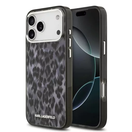 Karl Lagerfeld IML Leopard MagSafe tok iPhone 17 Pro Max készülékhez szürke