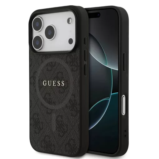 Guess PU Leather 4G Colored Ring MagSafe tok iPhone 17 Pro készülékhez fekete