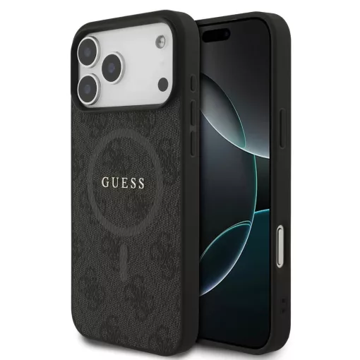 Guess PU Leather 4G Colored Ring MagSafe tok iPhone 17 Pro Max készülékhez fekete