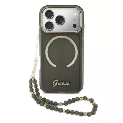   Guess IML Glitter Script Strap MagSafe tok iPhone 17 Pro készülékhez fekete
