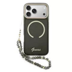   Guess IML Glitter Script Strap MagSafe tok iPhone 17 Pro Max készülékhez fekete