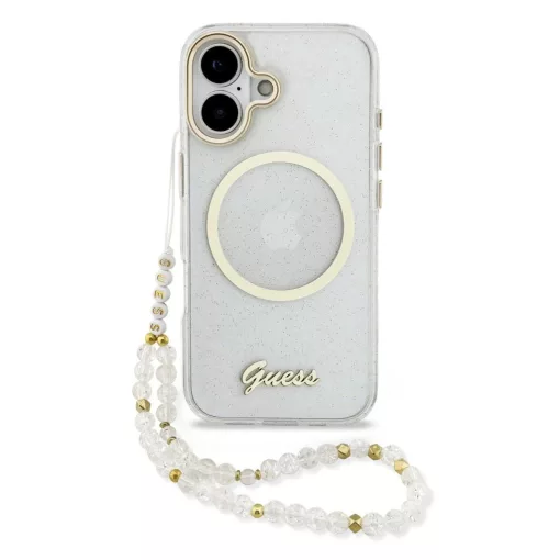 Guess IML Glitter Script Strap MagSafe tok iPhone 17 készülékhez átlátszó