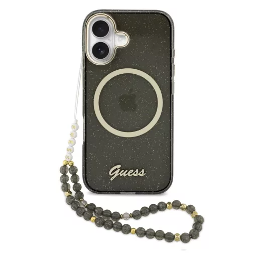 Guess IML Glitter Script Strap MagSafe tok iPhone 17 készülékhez fekete