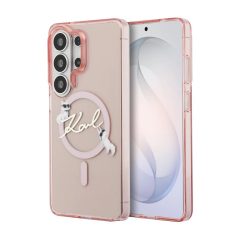   Karl Lagerfeld IML Choupette Karl Script Logo mágneses tok iPhone és Samsung Galaxy S26 Ultra készülékekhez rózsaszín