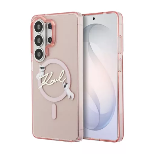 Karl Lagerfeld IML Choupette Karl Script Logo mágneses tok iPhone és Samsung Galaxy S26 Ultra készülékekhez rózsaszín