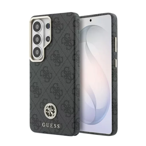 Guess PU bőr 4G strassz logós arany keretes mágneses tok Samsung Galaxy S26 Ultra készülékhez fekete